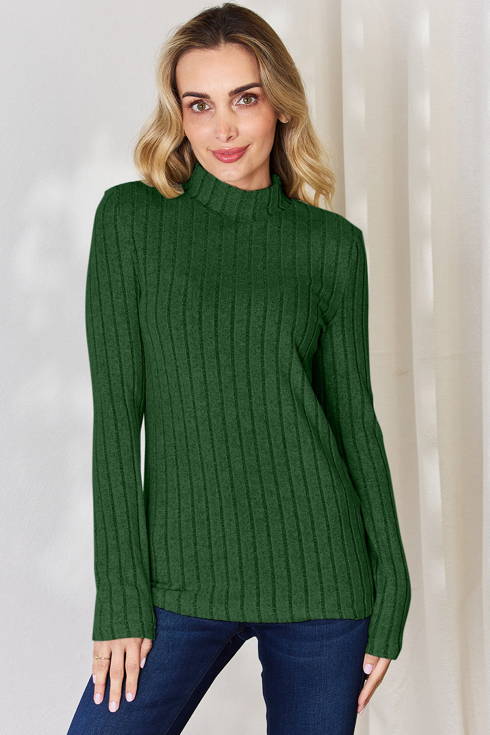 Basic Bae Full Size Ribbed Mock Neck Long Sleeve T-Shirt | Gulf Resellers