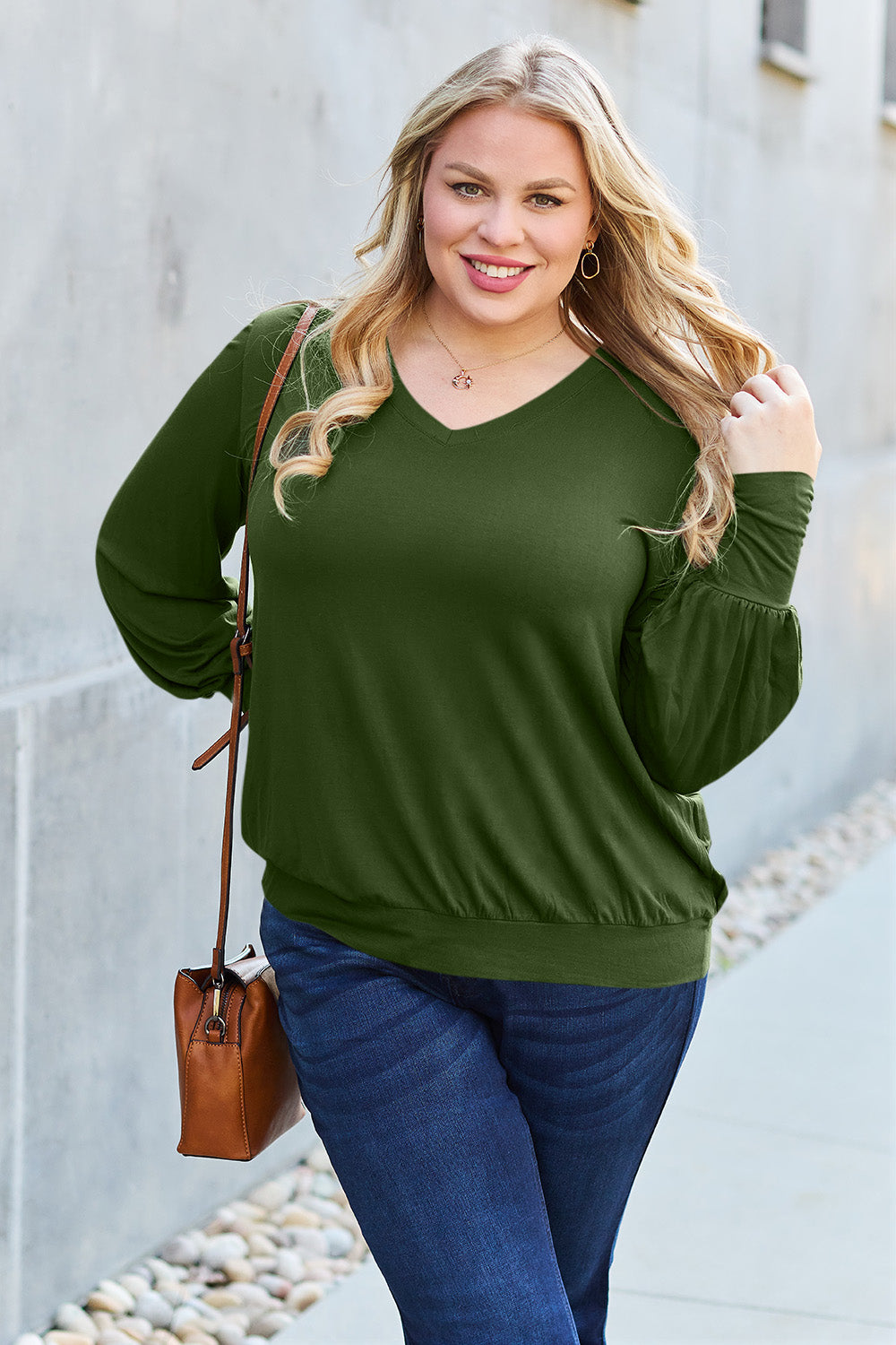 Basic Bae Full Size V-Neck Lantern Sleeve Top 6657 | Gulf Resellers