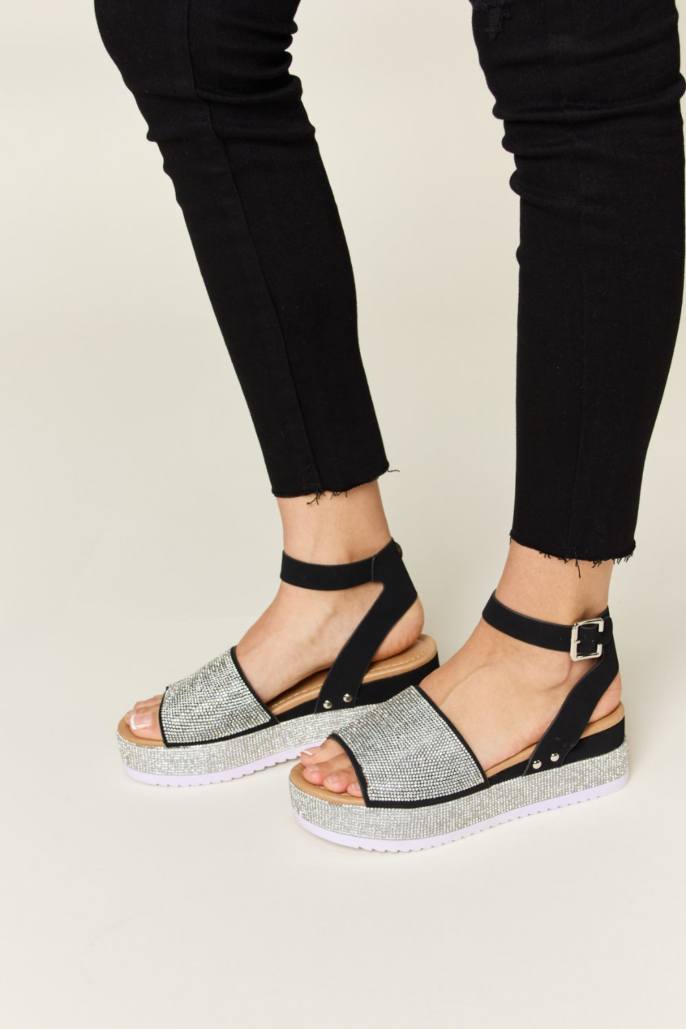 Forever Link Rhinestone Buckle Strappy Wedge Sandals 14850 | Gulf Resellers