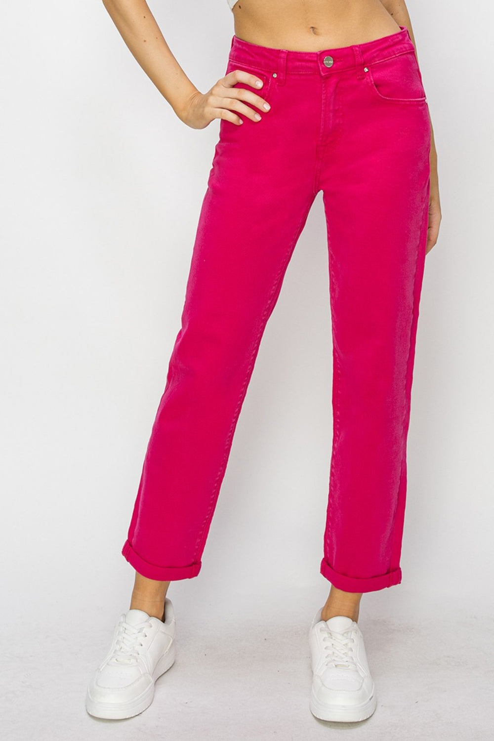 RISEN High Waist Rolled Hem Straight Jeans | Gulf Resellers