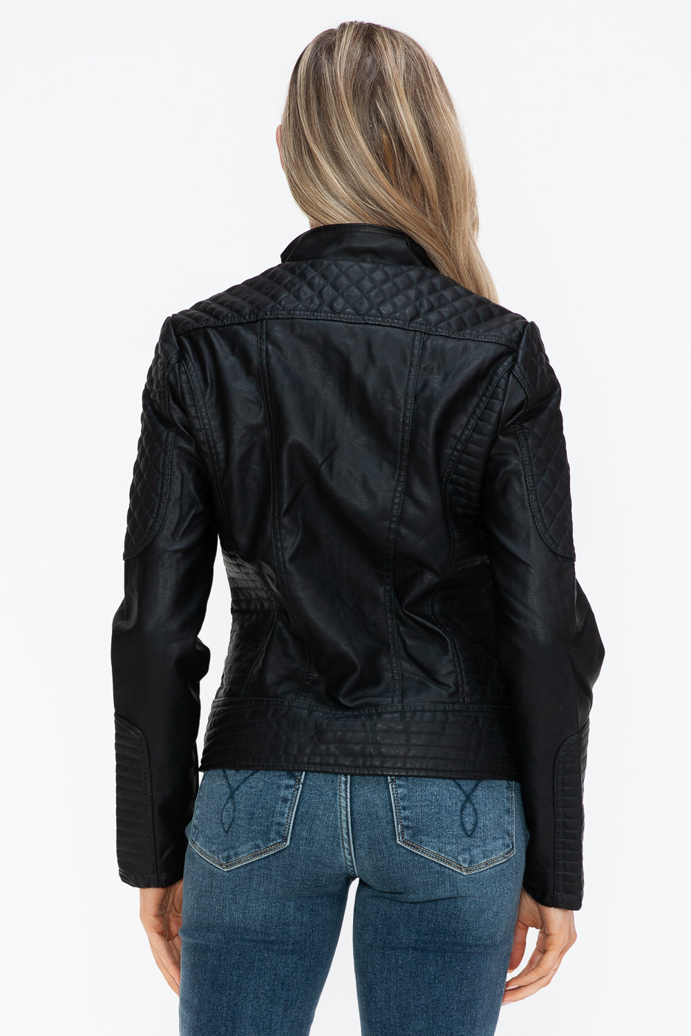 Snobbish Faux Leather Zip Up Mock Neck Jacket 16079 | Gulf Resellers