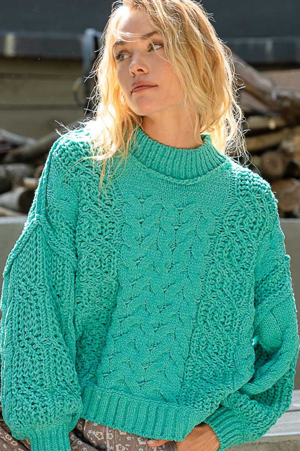 POL Mock Neck Cable Knit Sweater 9023 | Gulf Resellers
