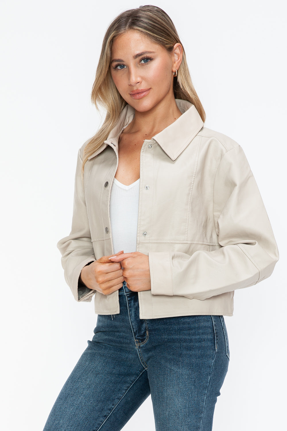 Snobbish Snap Down Long Sleeve PU Leather Jacket 16032 | Gulf Resellers