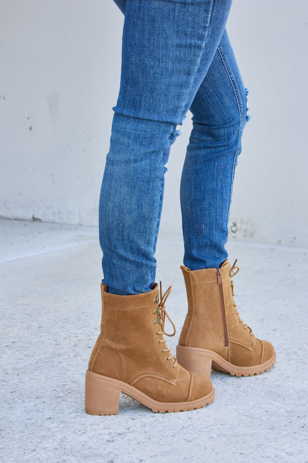 Forever Link Lace-Up Zipper Detail Block Heel Boots | Gulf Resellers