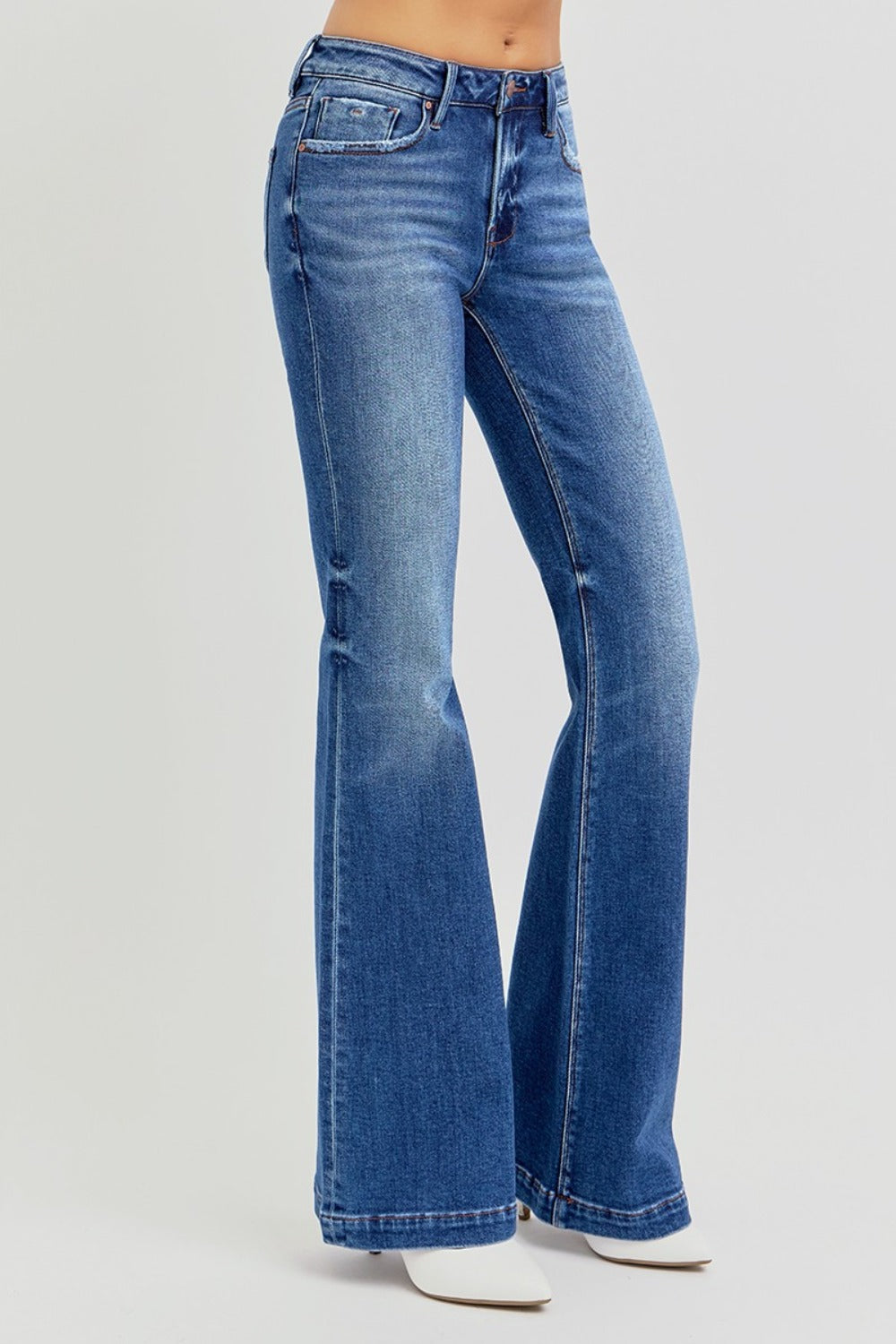 RISEN Full Size Low Rise Flare Jeans with Pockets 14174 | Gulf Resellers