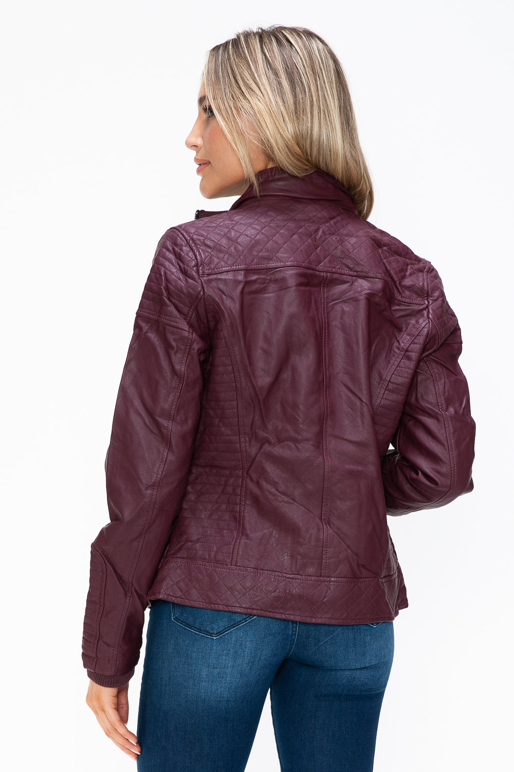 YMI Faux Layered Double-Zipper Jacket with Fuzzy Hood 15737 | Gulf Resellers