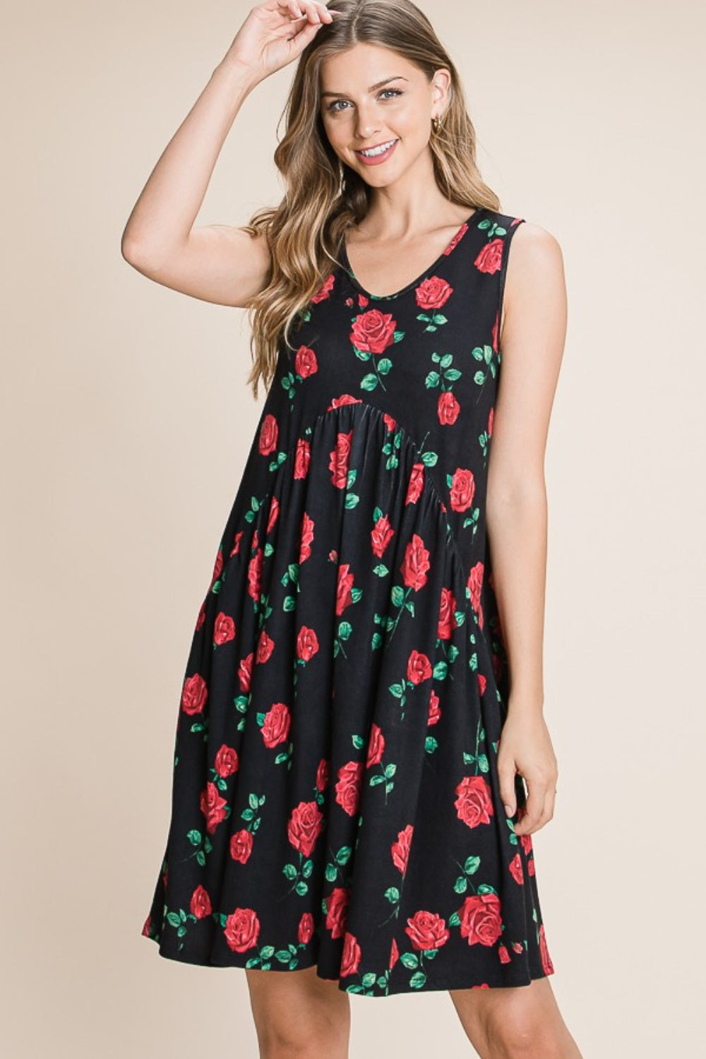 BOMBOM Floral Ruched Tank Dress 5130 | Gulf Resellers