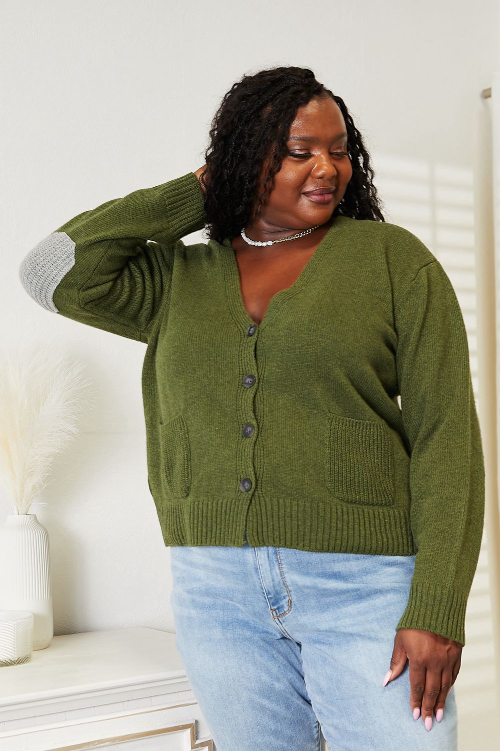 Heimish Full Size Long Sleeve V Neck Button Down Cardigan 11352 | Gulf Resellers