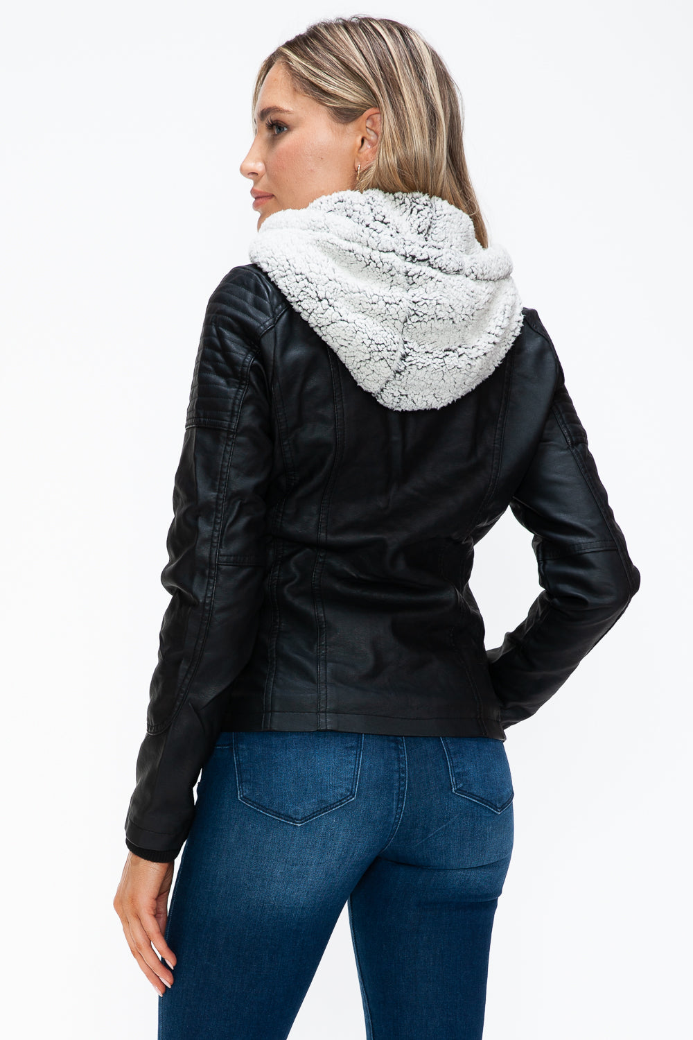 YMI Removable Faux Layered Multi-Pocket Jacket with Fuzzy Hood 15809 | Gulf Resellers
