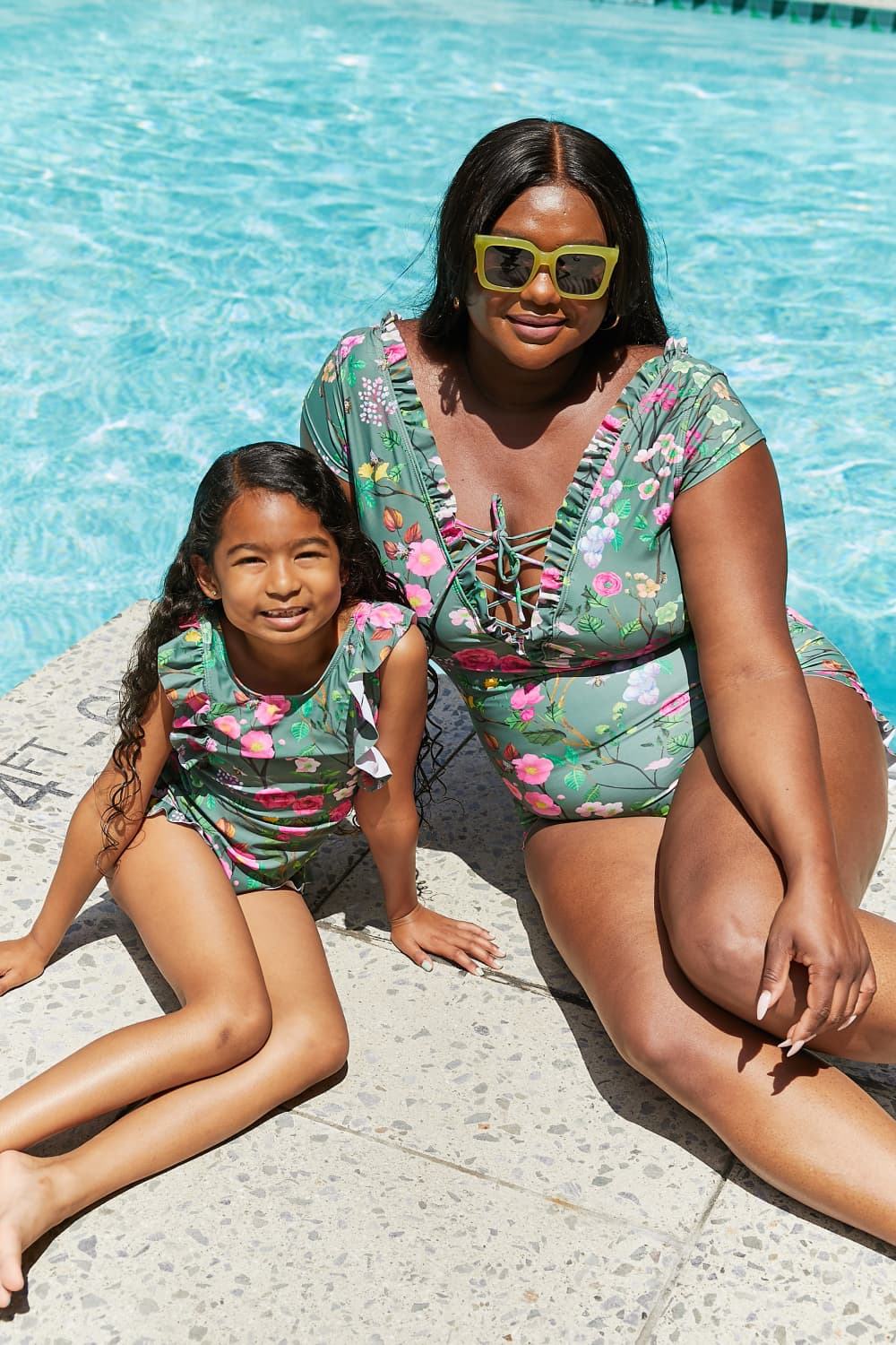 Marina West Swim Bring Me Flowers V-Neck One Piece Swimsuit In Sage | Gulf Resellers