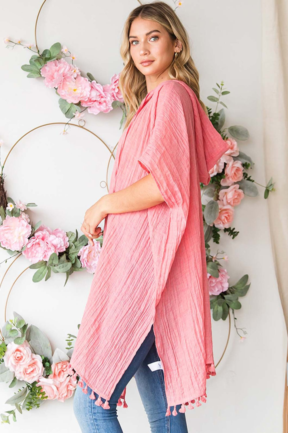 Cotton Bleu by Nu Label Tassel Hem Hooded Cover Up 13540 | Gulf Resellers
