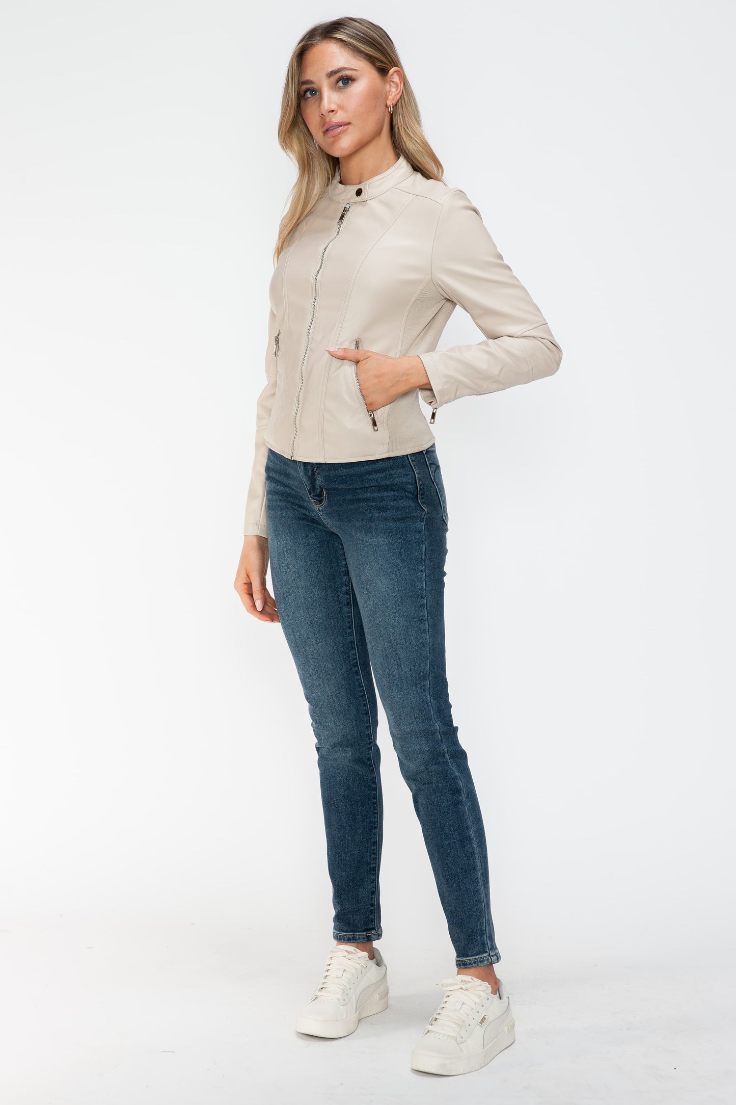 Snobbish PU Leather Zip Up Jacket with Pockets 15360 | Gulf Resellers