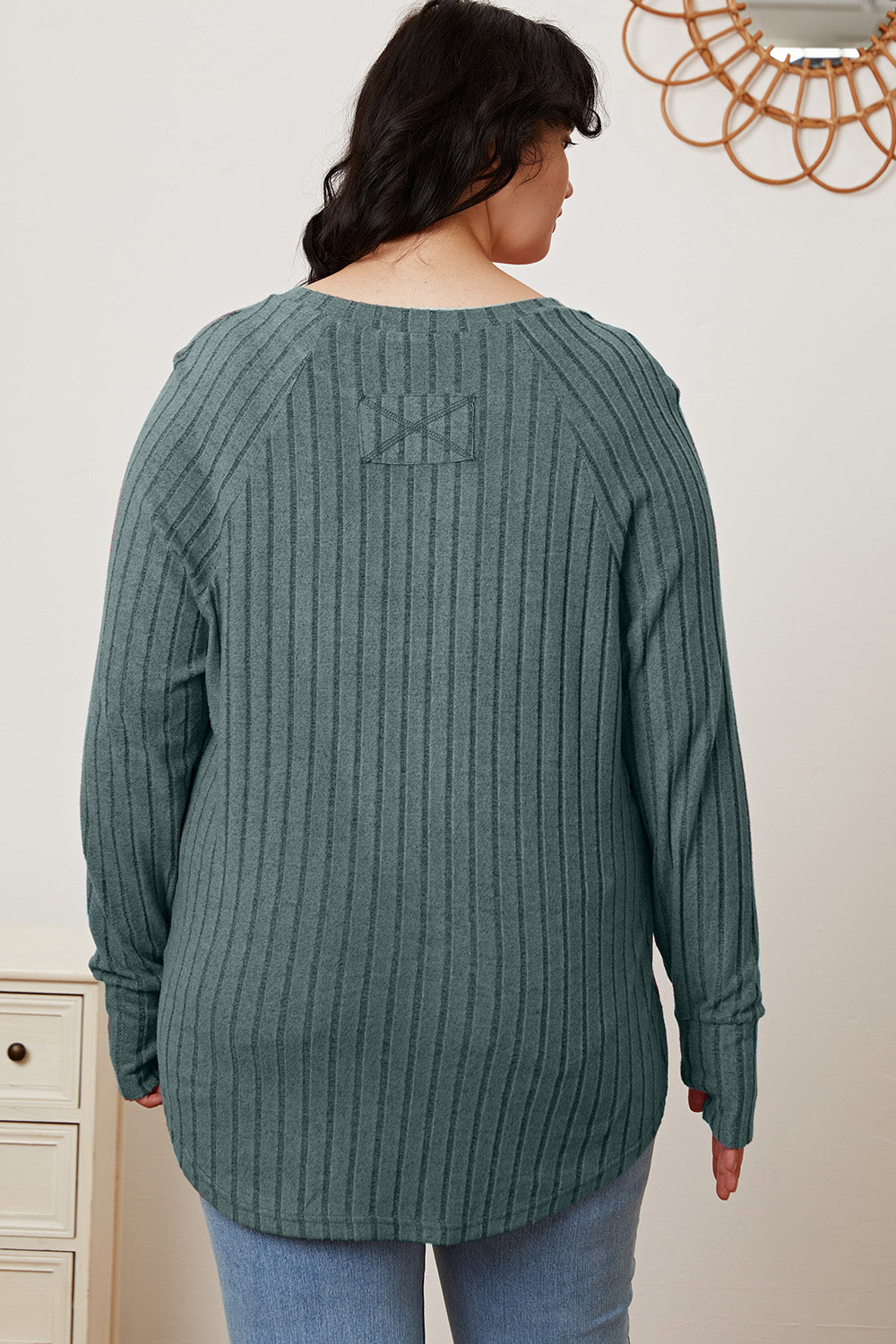Basic Bae Full Size Ribbed Thumbhole Sleeve T-Shirt | Gulf Resellers
