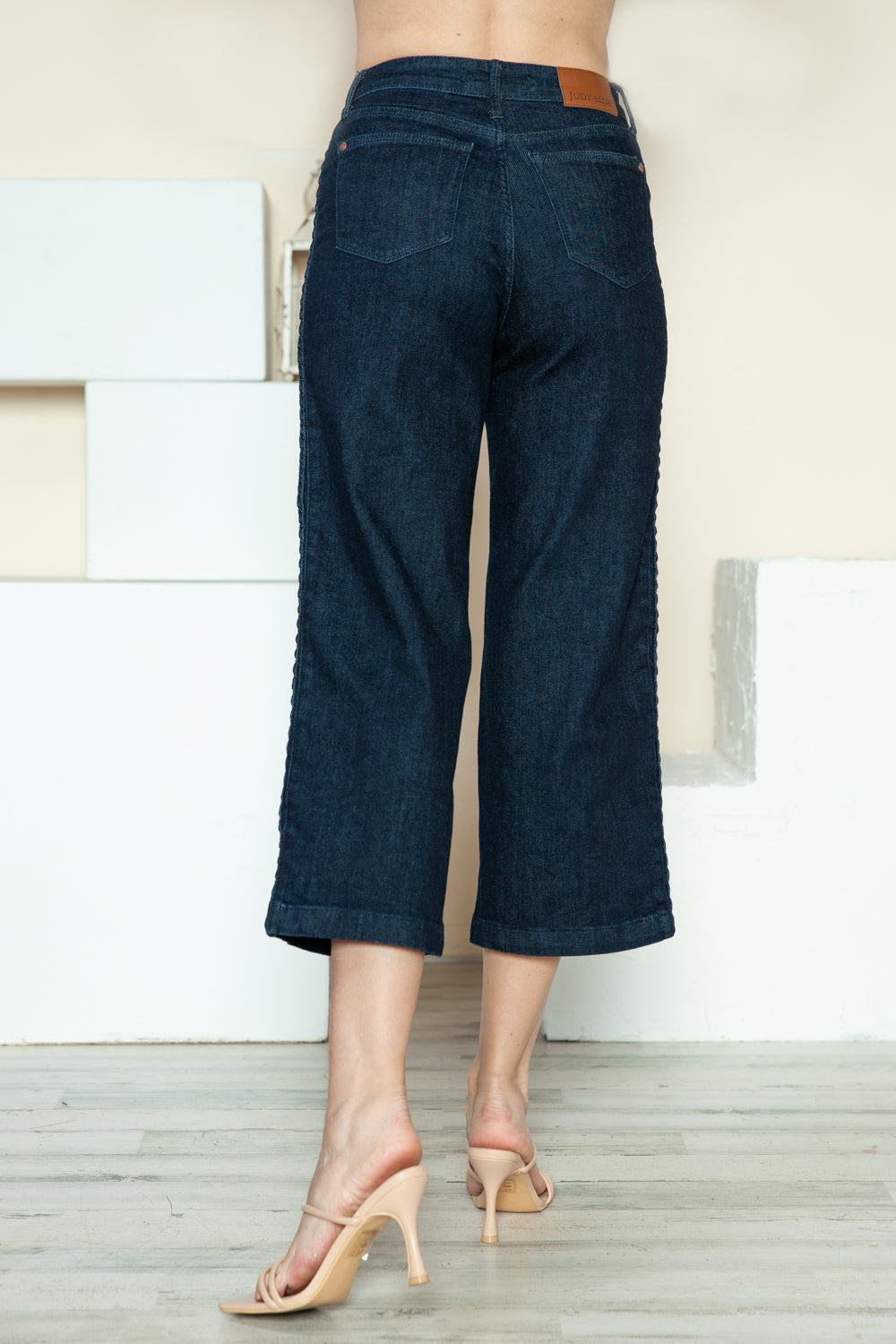 Judy Blue Full Size Side Seam Braid Detail Crop Wide Leg Jeans 10632 | Gulf Resellers