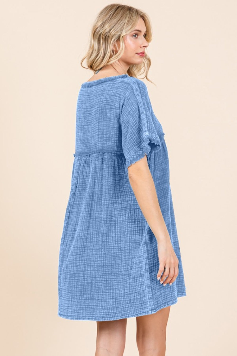 Culture Code Full Size Short Sleeve Babydoll Texture Dress with Pockets 9496 | Gulf Resellers