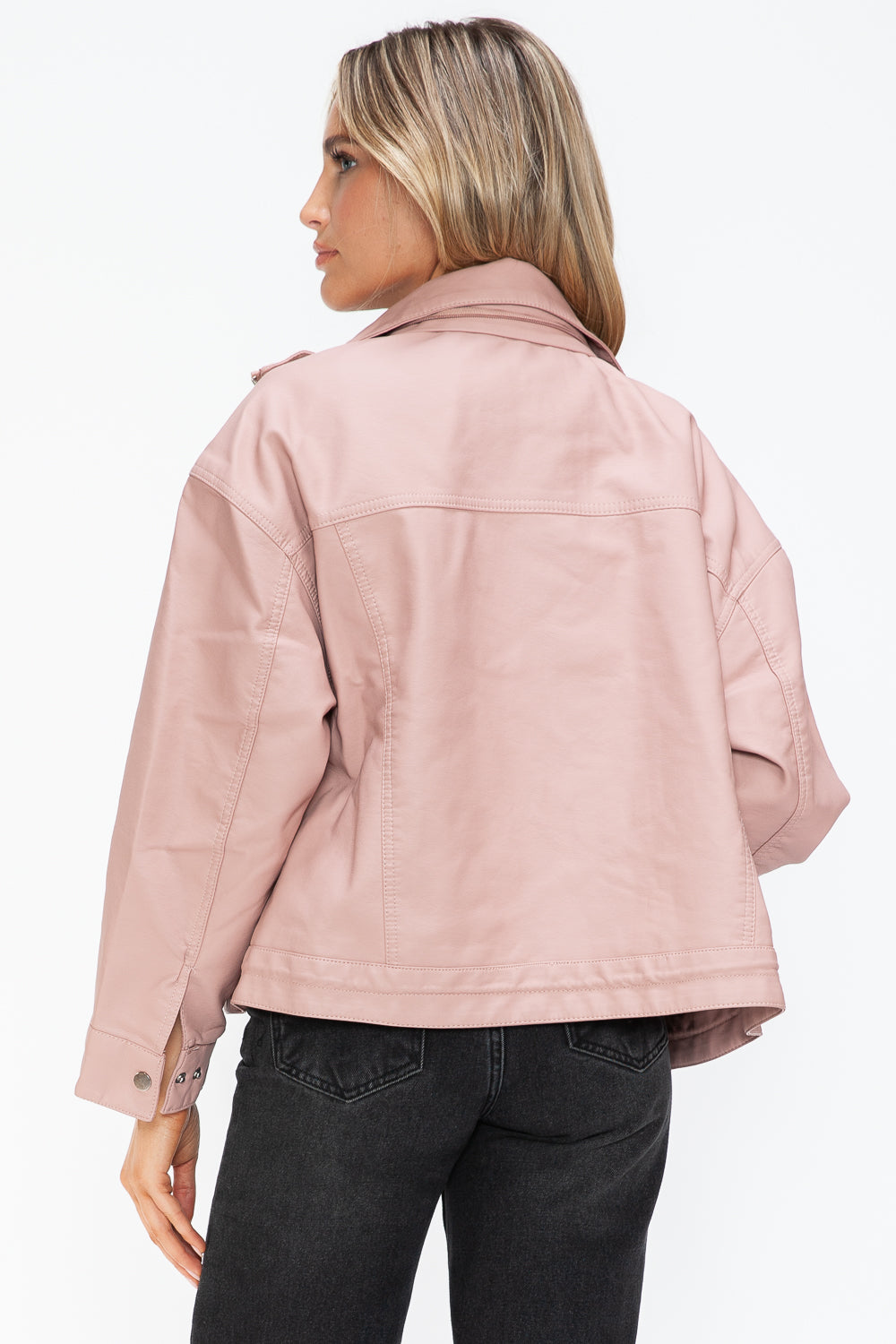 How Dare U Drawstring Hem PU Leather Zip Up Jacket 15555 | Gulf Resellers