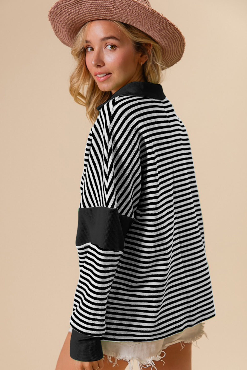 BiBi Striped Contrast Long Sleeve Knit Top 8229 | Gulf Resellers