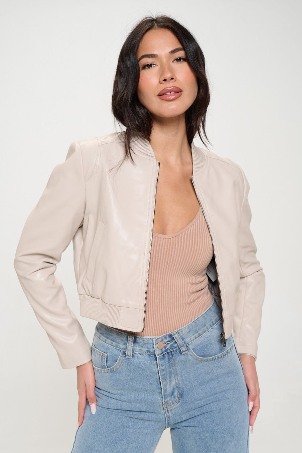 Coalition LA Zip Up Cropped Bomber Jacket 13492 | Gulf Resellers
