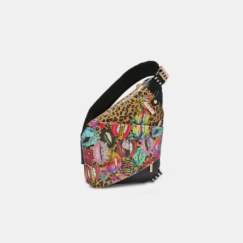 Nicole Lee USA Vegan Leather Leopard & Lip Pattern Crossbody Bag 8515 | Gulf Resellers