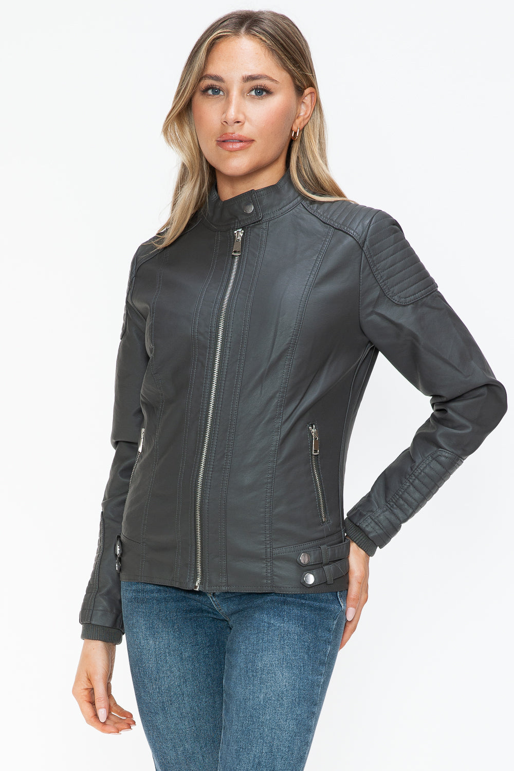 Snobbish Faux Leather Biker Jacket with Side Zip Pockets 15140 | Gulf Resellers