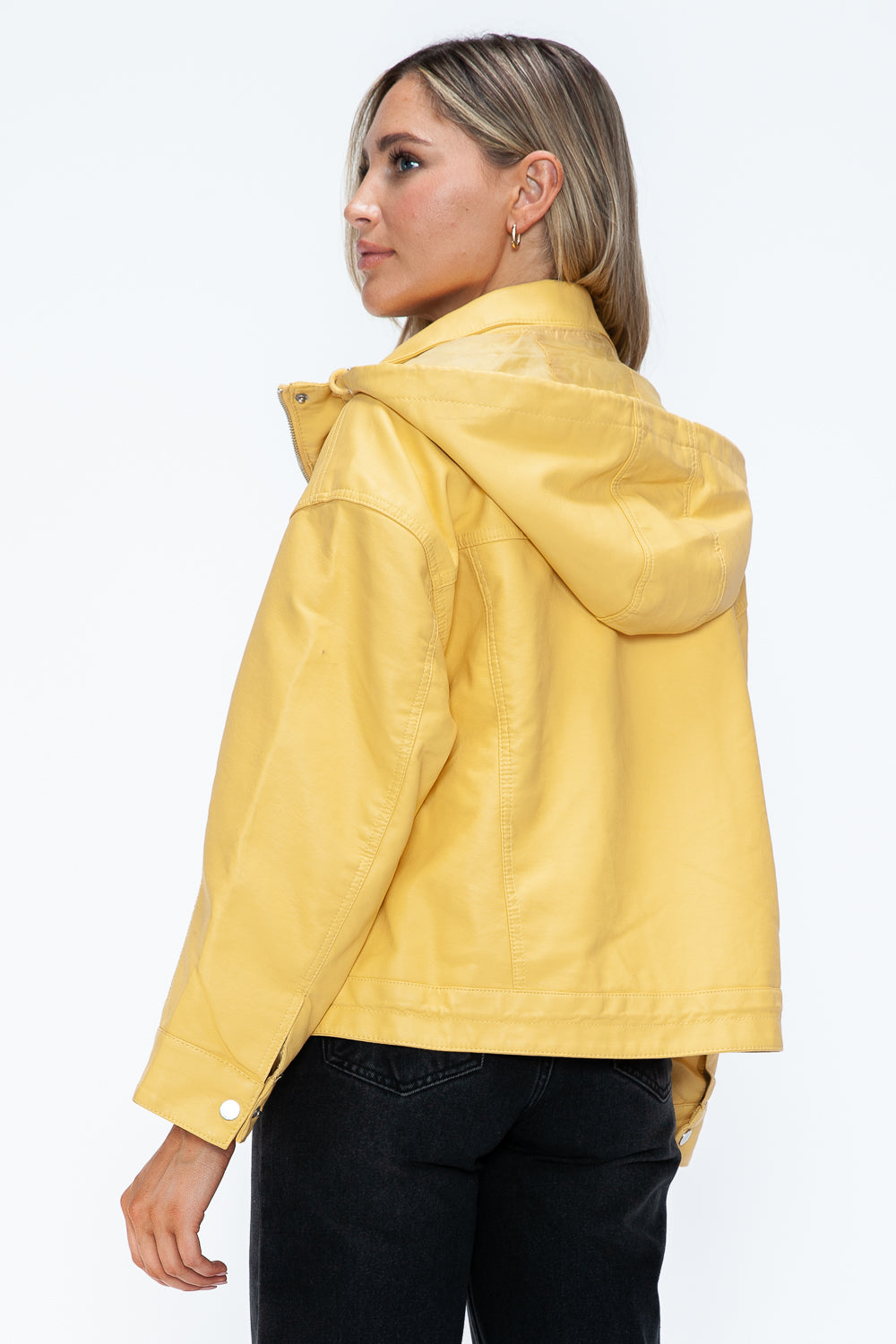 How Dare U Drawstring Hem PU Leather Zip Up Jacket 15666 | Gulf Resellers