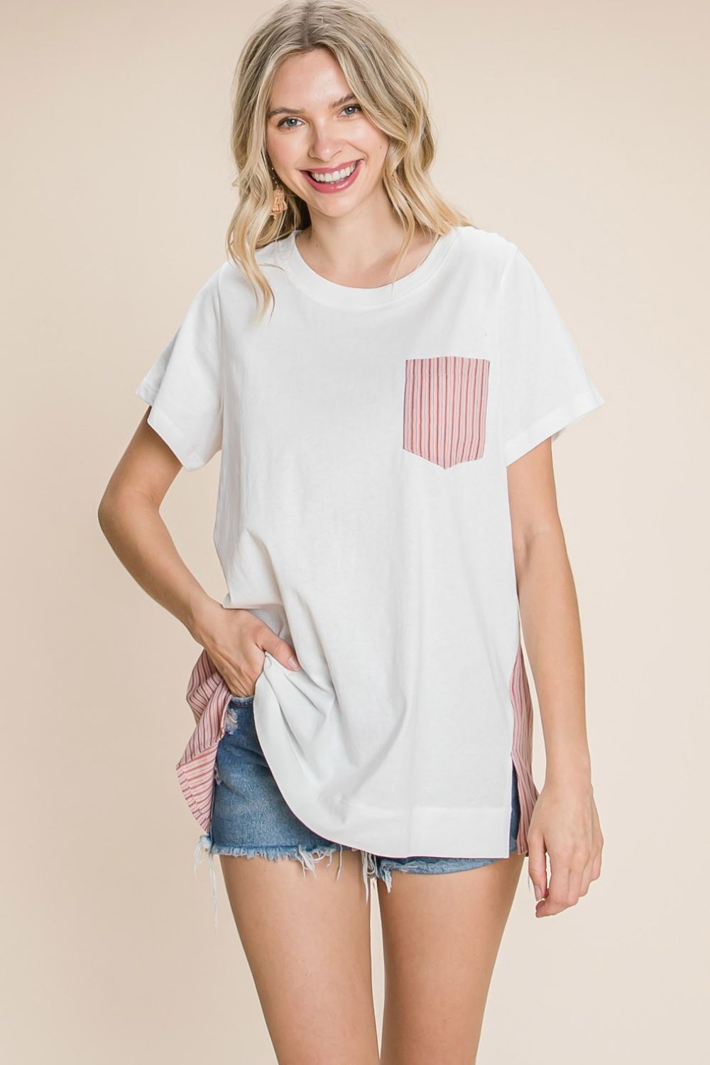 Cotton Bleu by Nu Label Contrast Striped Short Sleeve T-Shirt 7742 | Gulf Resellers