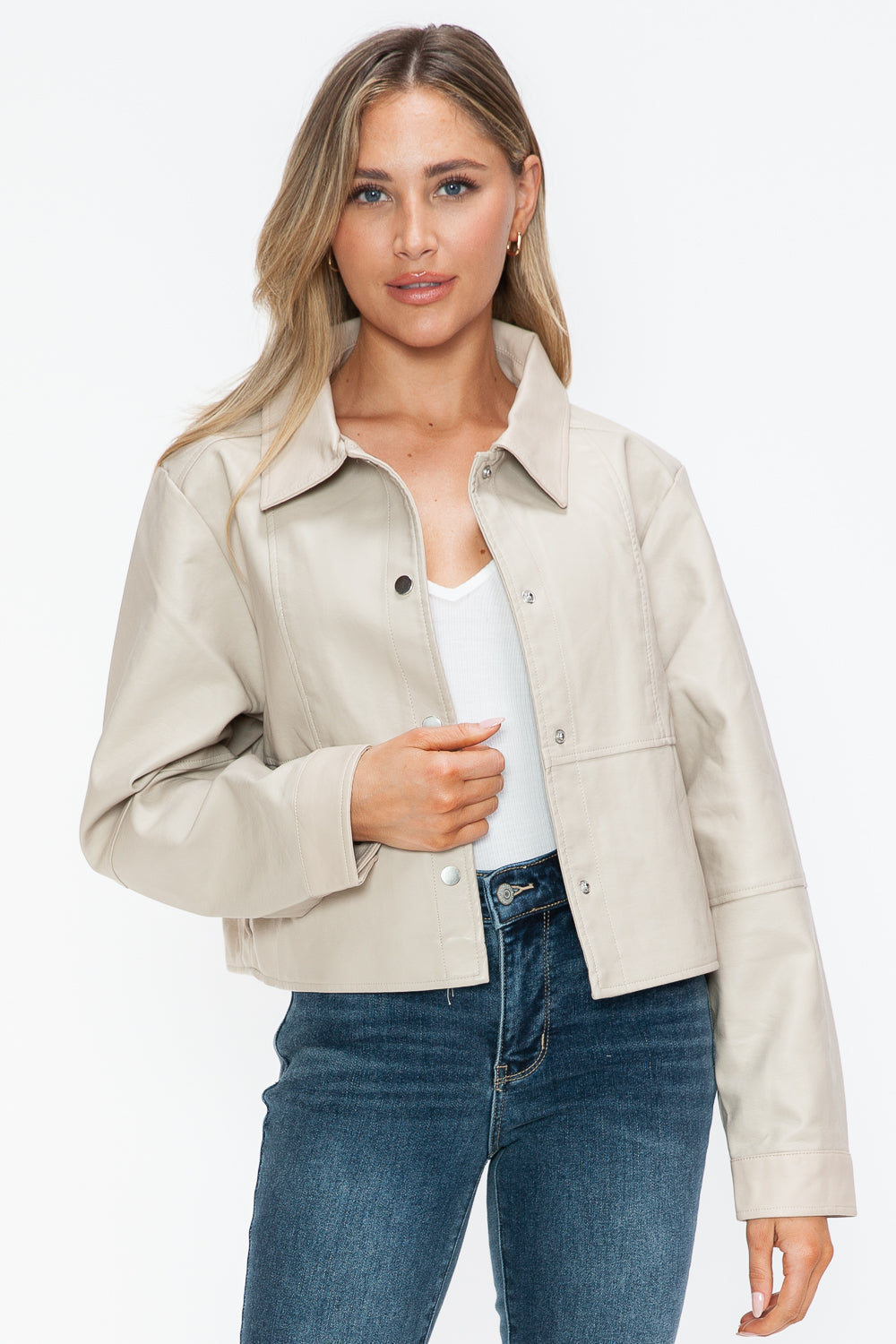 Snobbish Snap Down Long Sleeve PU Leather Jacket 16028 | Gulf Resellers