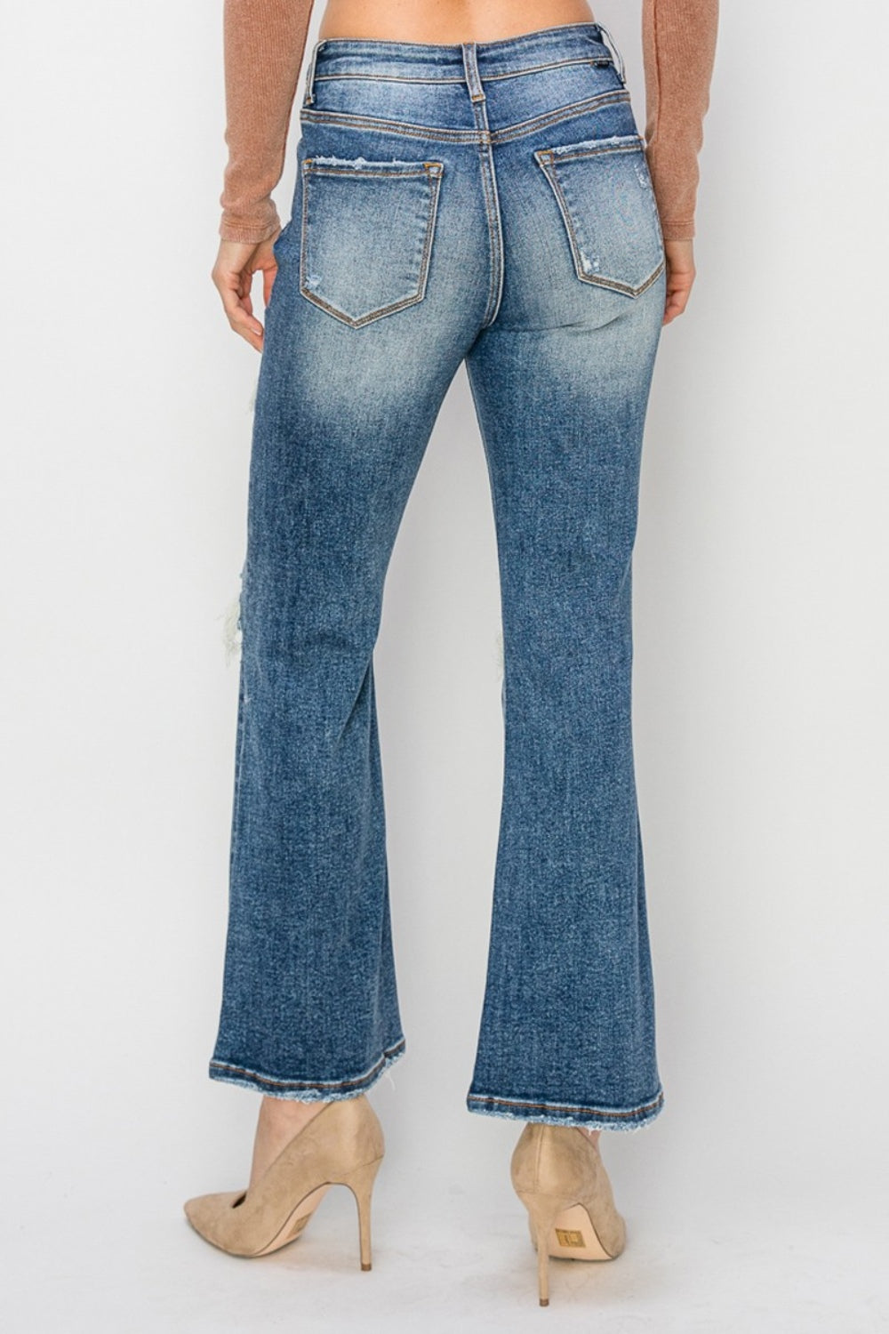 Risen Full Size High Rise Distressed Ankle Flare Jeans 11372 | Gulf Resellers