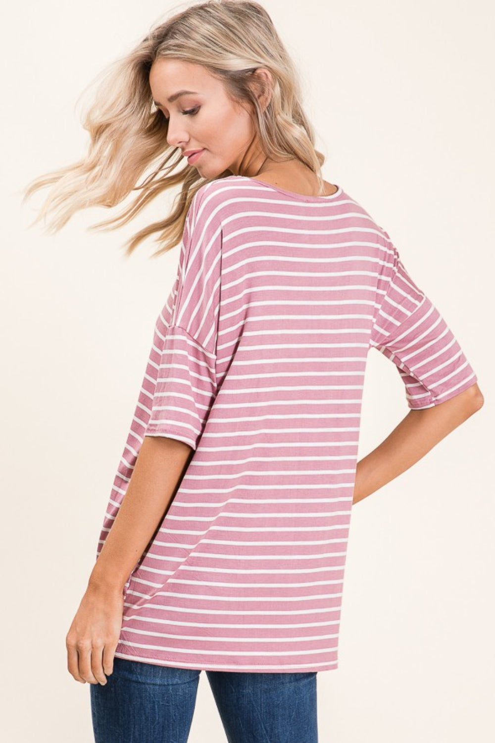 BOMBOM Striped Round Neck Half Sleeve T-Shirt 5674 | Gulf Resellers