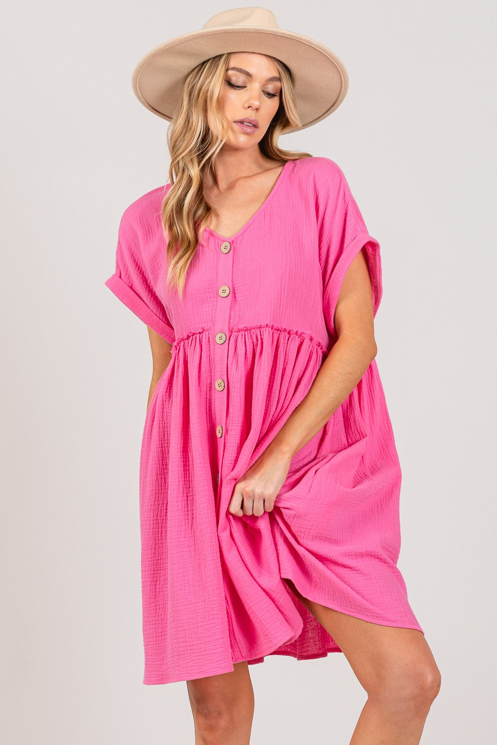 SAGE + FIG Button Up Short Sleeve Dress 6085 | Gulf Resellers