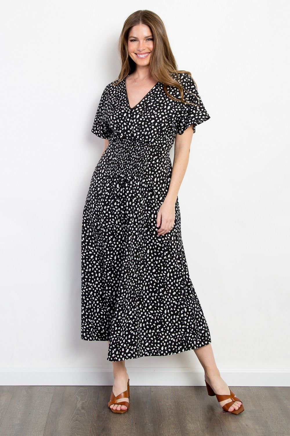 Be Stage Full Size Printed Smocked Waist Dress 7320 | Gulf Resellers
