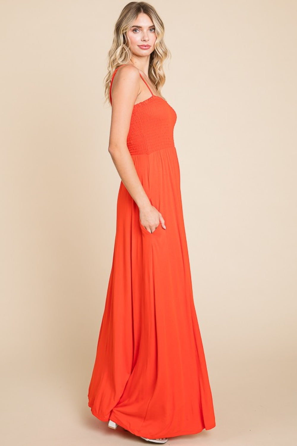 Culture Code Full Size Smocked Cami Maxi Dress with Pockets 9607 | Gulf Resellers