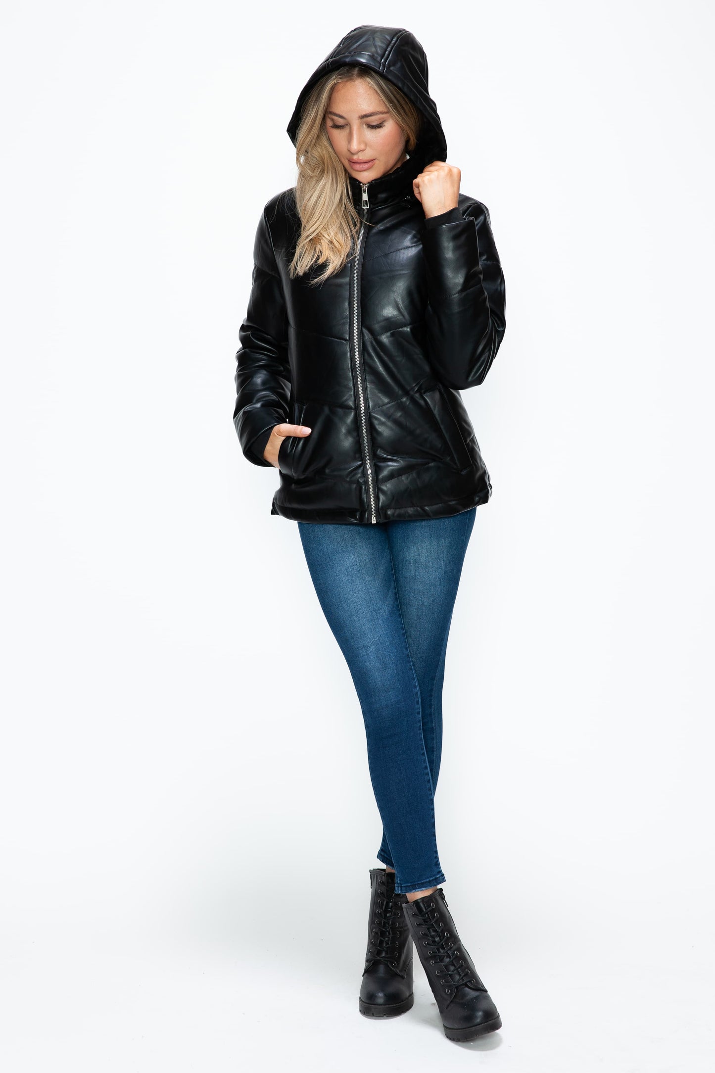 How Dare U Pocketed Zip Up Puffer Jacket with Removable Hood 15704 | Gulf Resellers