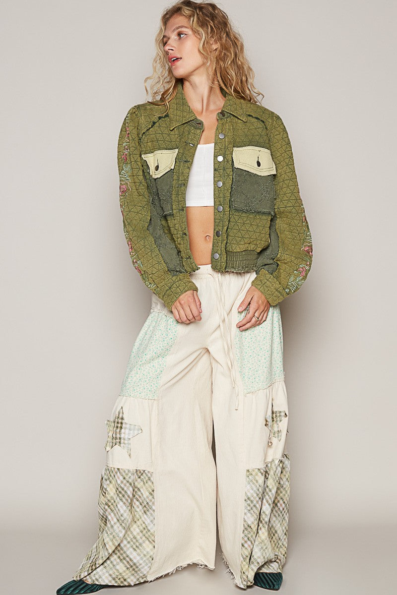POL Embroidered Sleeve Raw Edge Quilted Jacket 15407 | Gulf Resellers