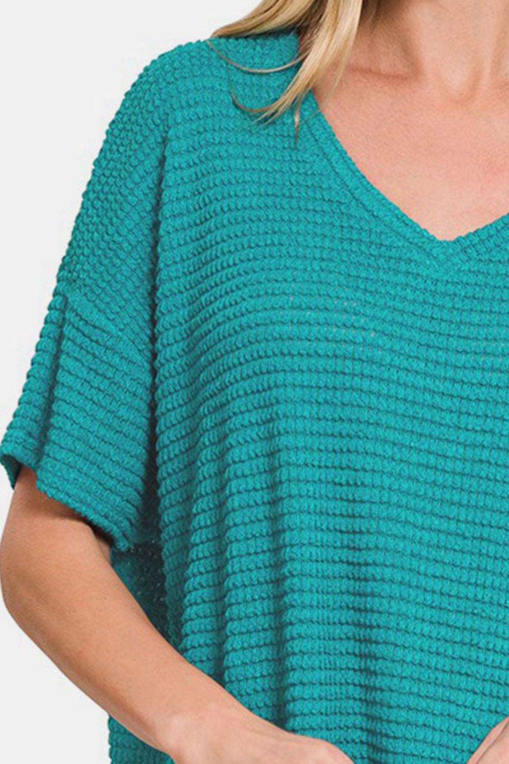 Zenana Drop Shoulder Short Sleeve Jacquard Knit Top 8851 | Gulf Resellers