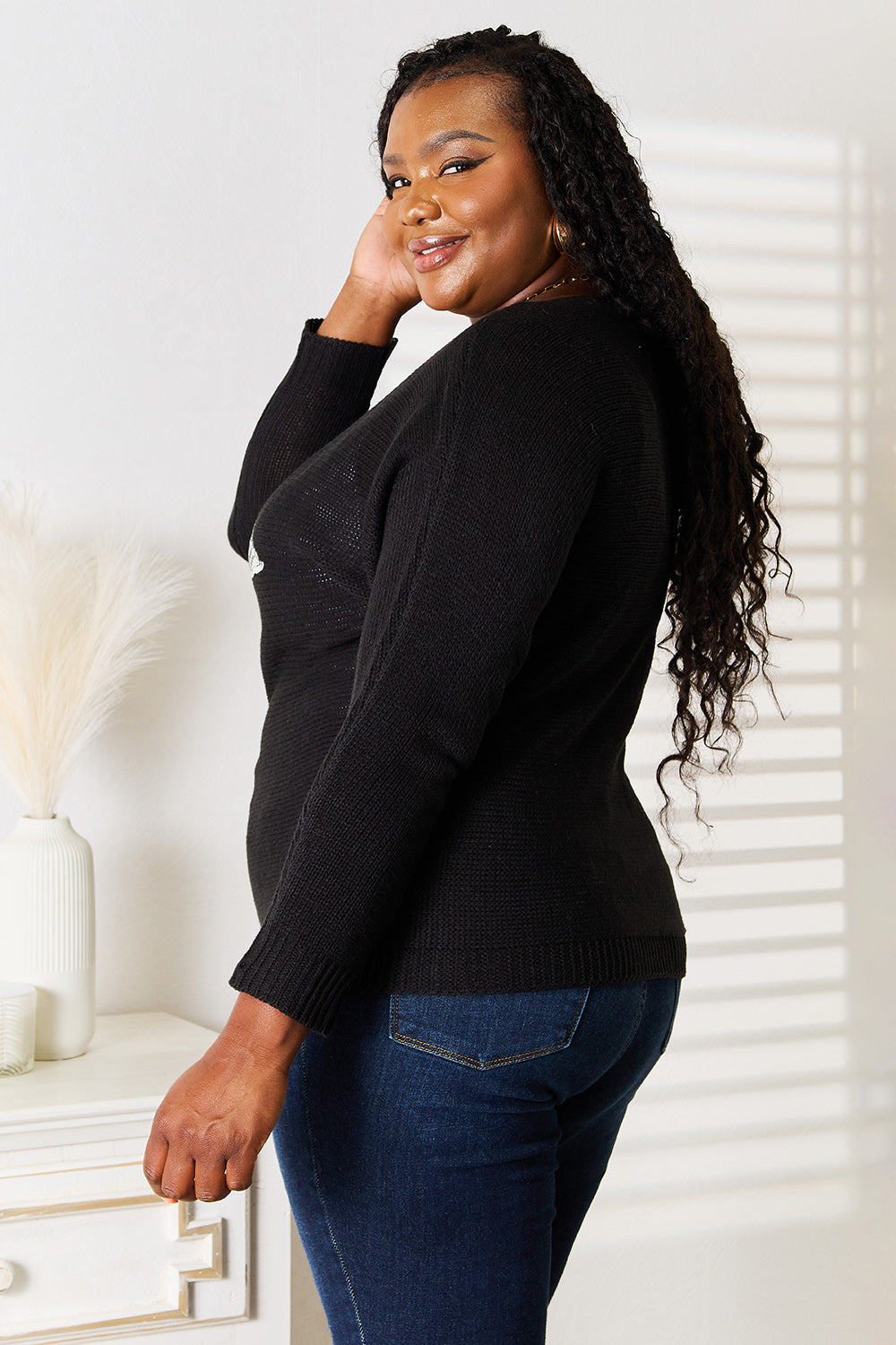 Double Take Sequin Graphic Dolman Sleeve Knit Top | Gulf Resellers