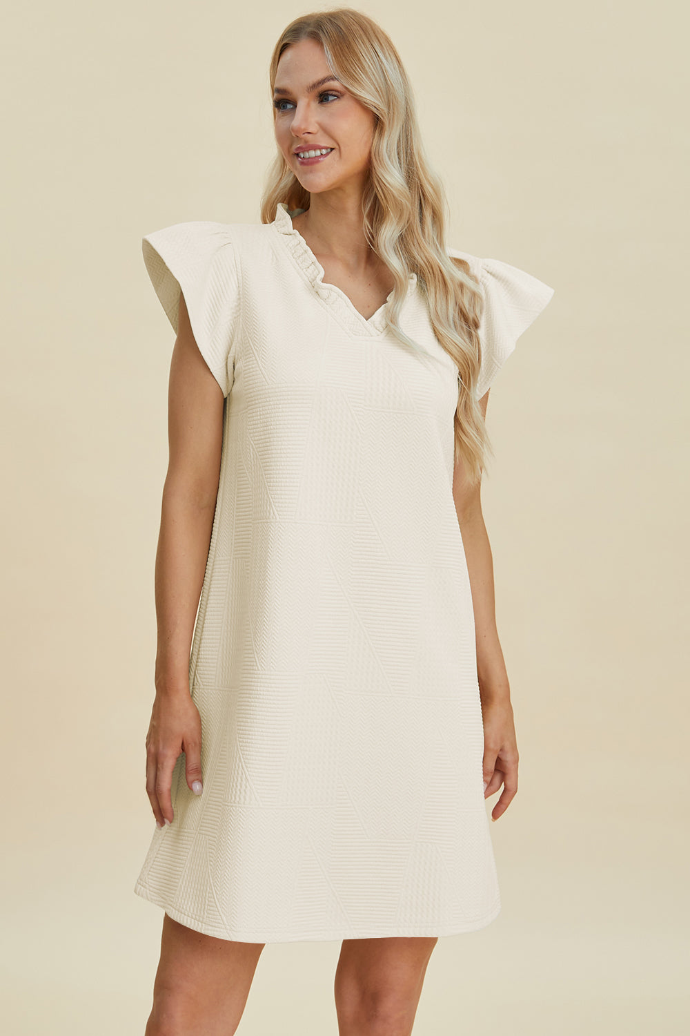 Double Take Full Size Ruffled V-Neck Cap Sleeve Dress 15086 | Gulf Resellers