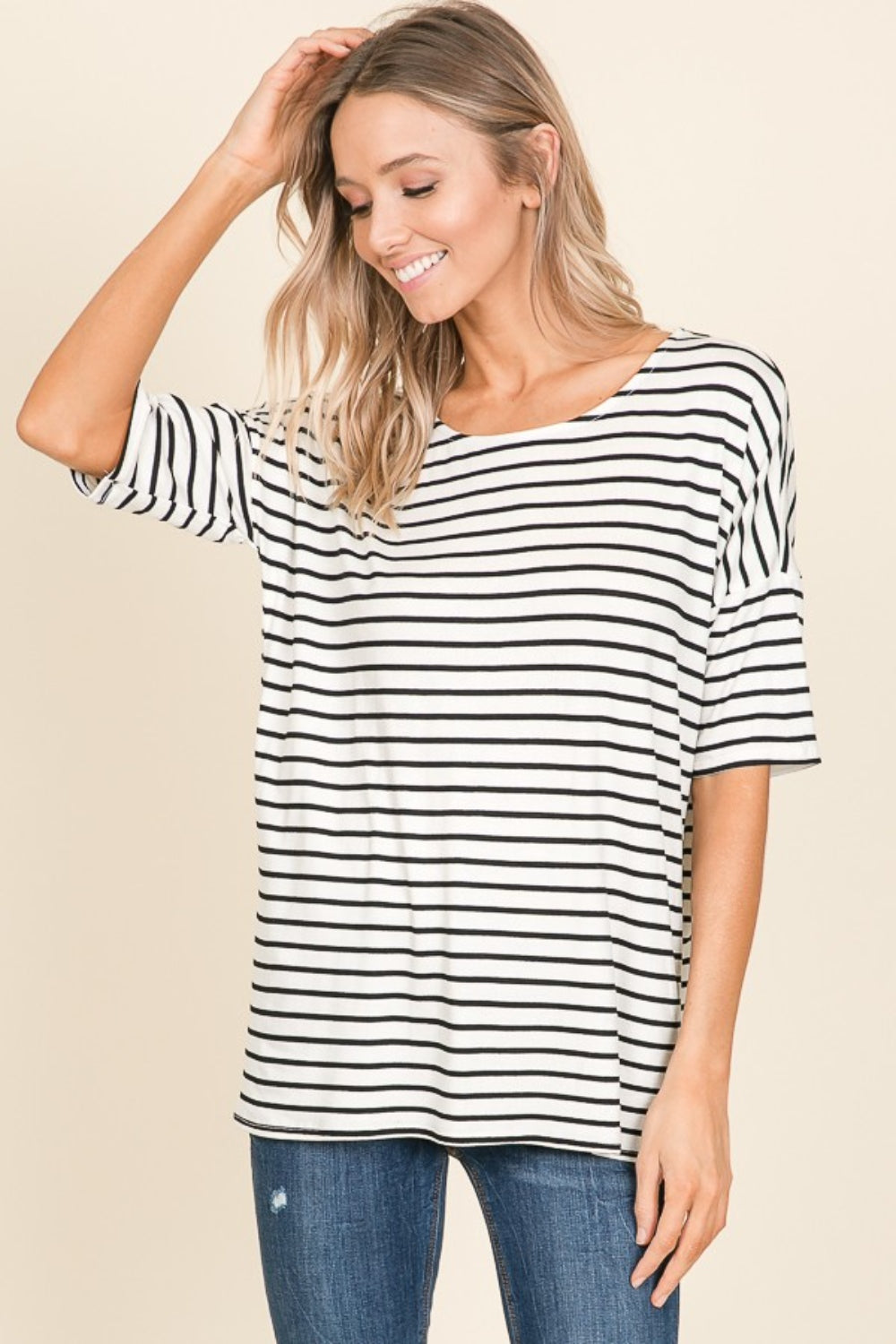 BOMBOM Striped Round Neck T-Shirt 7344 | Gulf Resellers