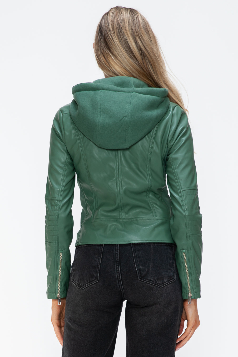Snobbish Faux Leather Zip Up Drawstring Hooded Jacket 15835 | Gulf Resellers