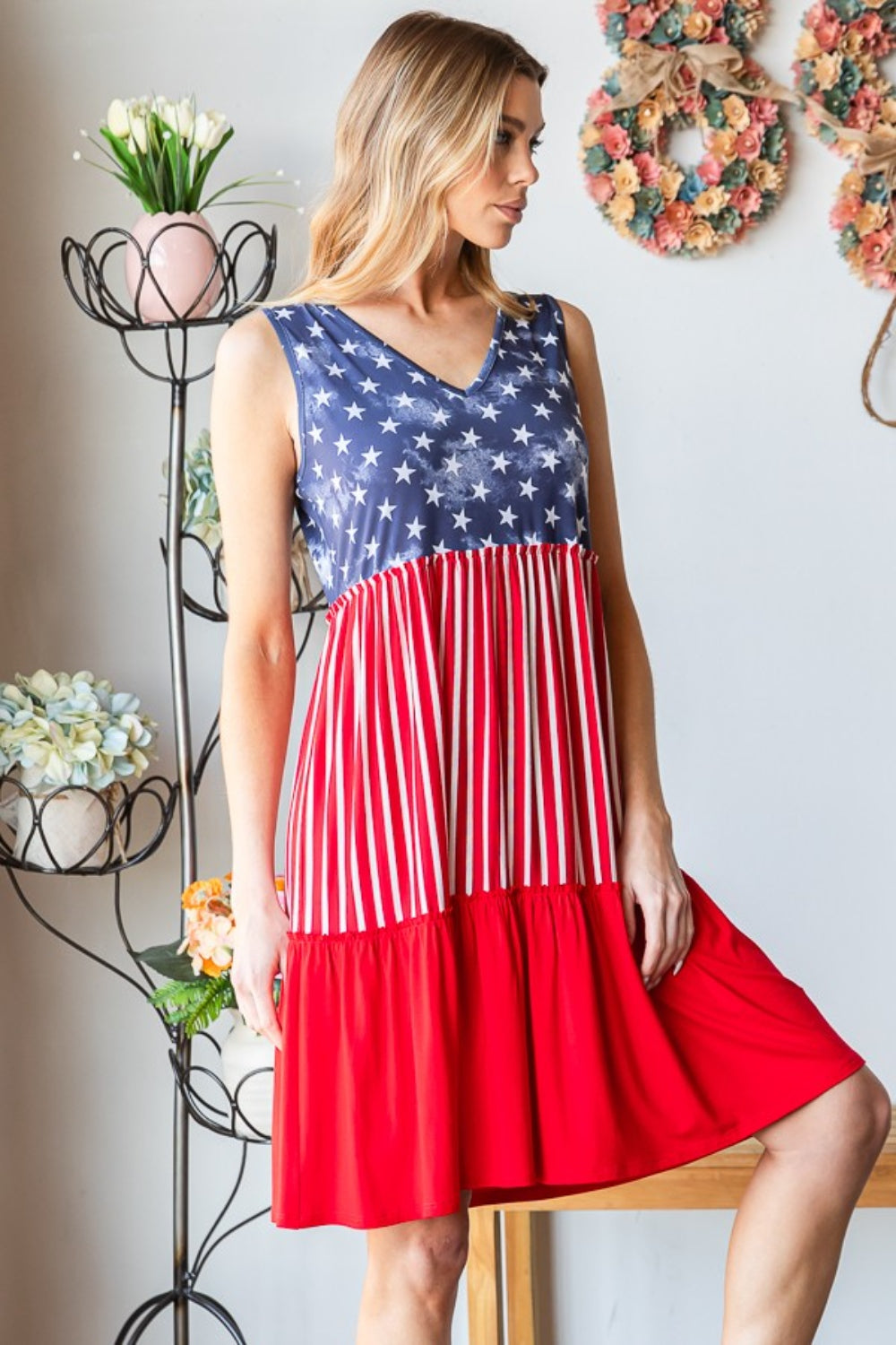 Heimish Full Size US Flag Theme Contrast Tank Dress 5411 | Gulf Resellers