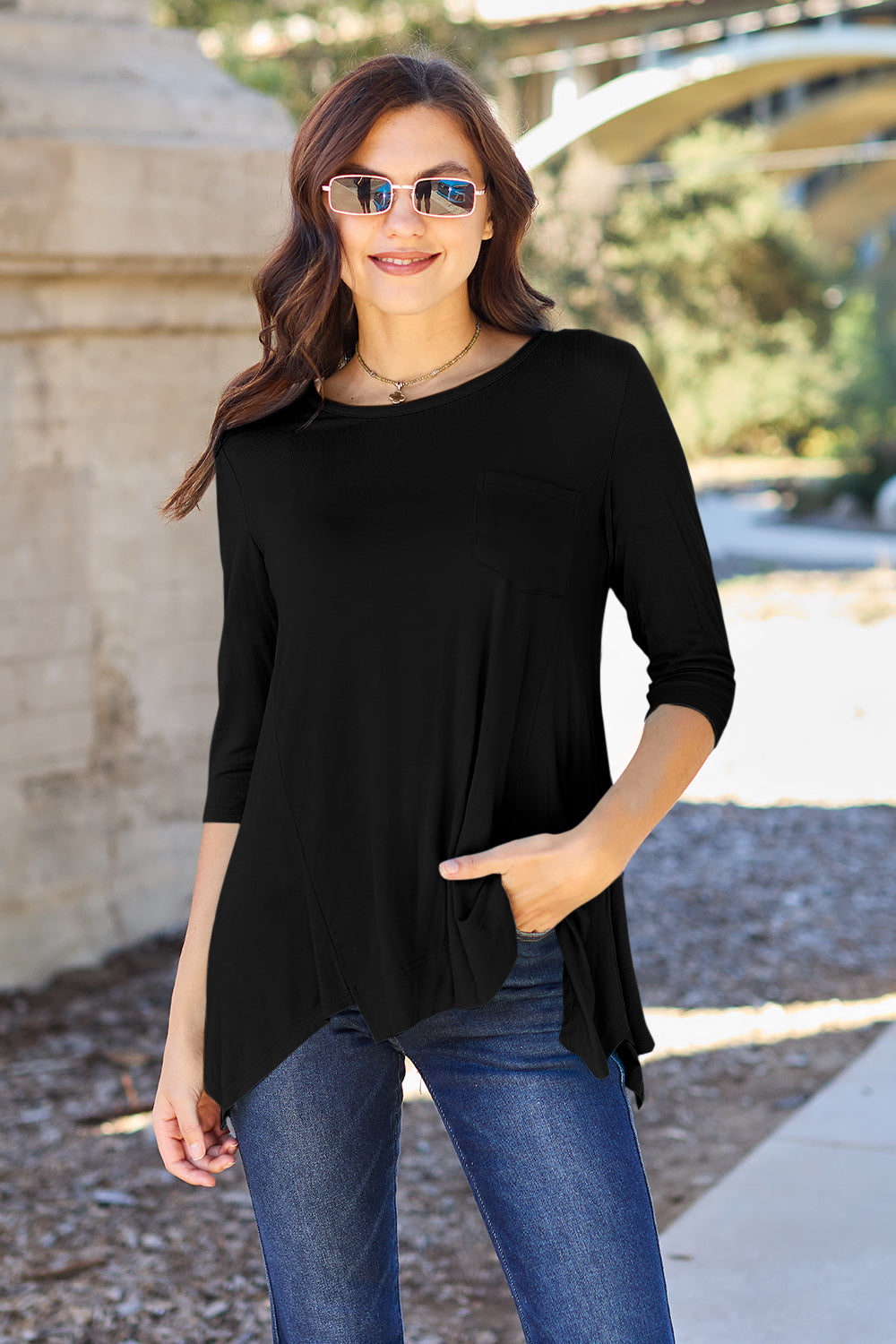 Basic Bae Full Size Round Neck Pocketed T-Shirt | Gulf Resellers