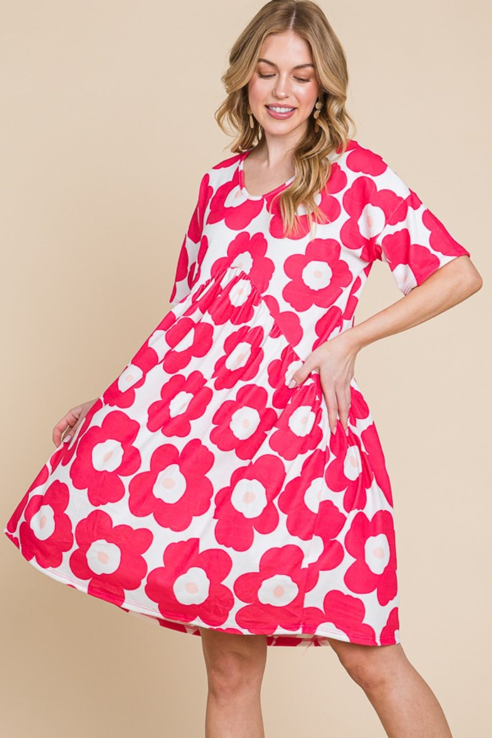 BOMBOM Flower Print Ruched Dress 5423 | Gulf Resellers
