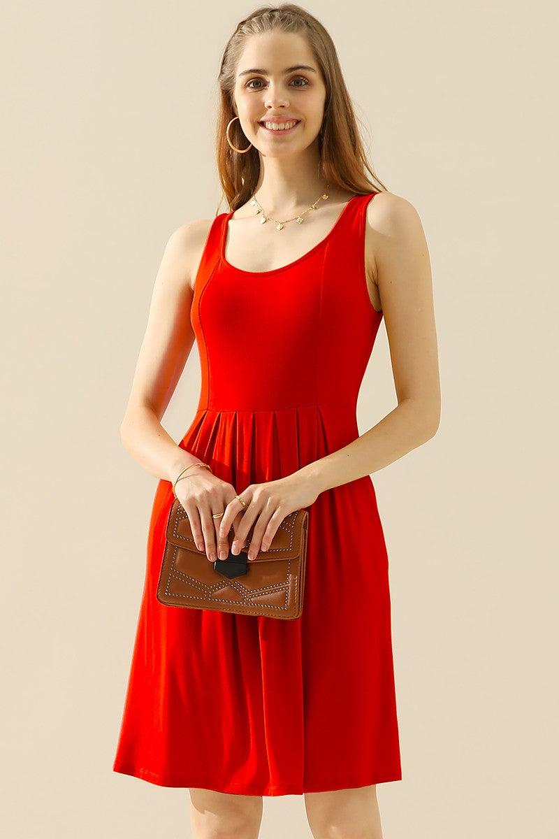 Doublju Full Size Round Neck Ruched Sleeveless Dress with Pockets | Gulf Resellers