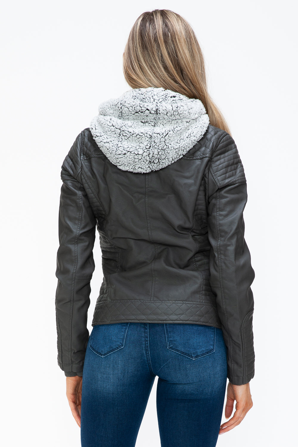 YMI Faux Layered Double-Zipper Jacket with Fuzzy Hood 15376 | Gulf Resellers