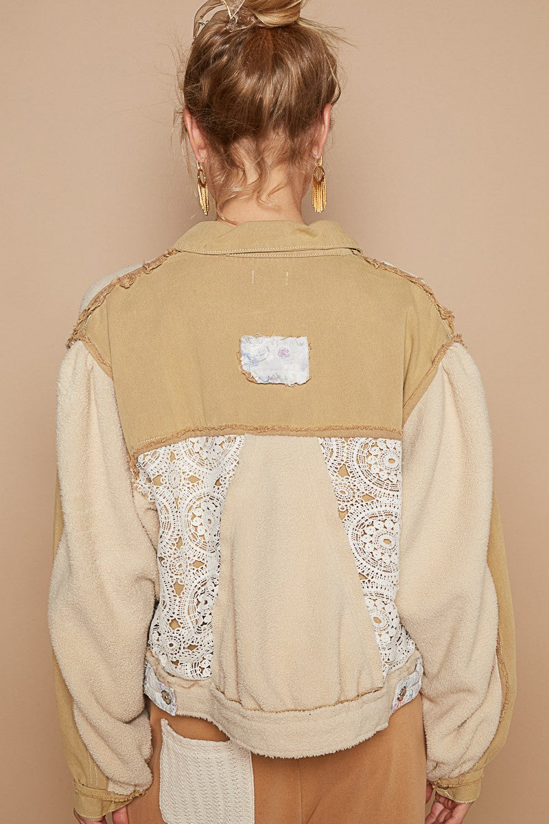 POL Crochet Patch Exposed Seam Button Up Jacket 13129 | Gulf Resellers