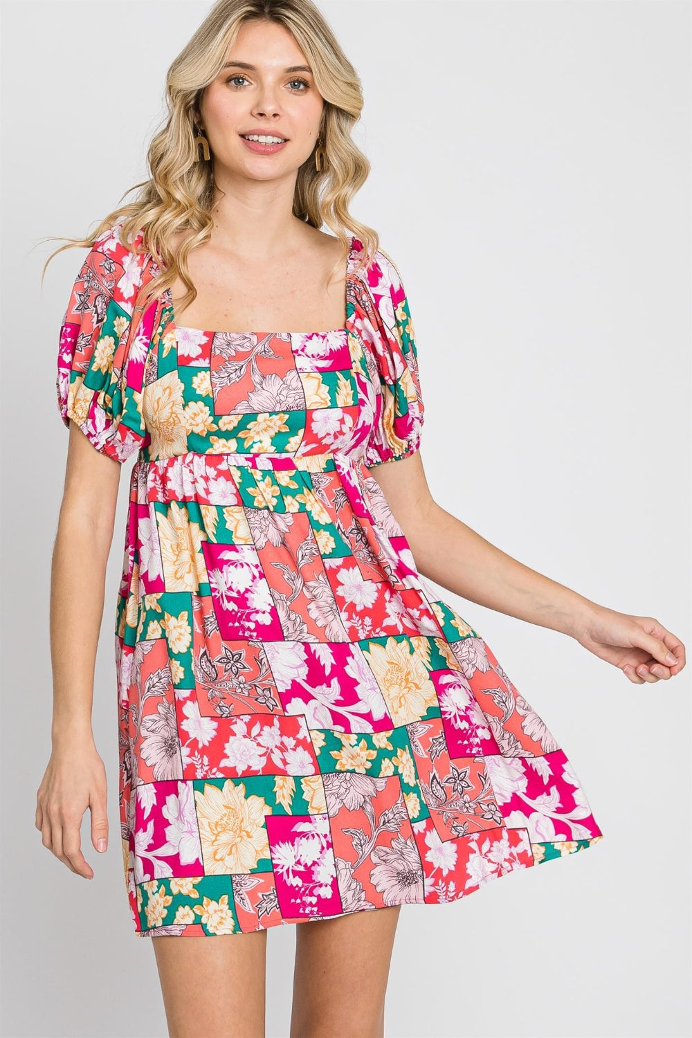 GeeGee Floral Ruff Sleeve Mini Dress 5149 | Gulf Resellers