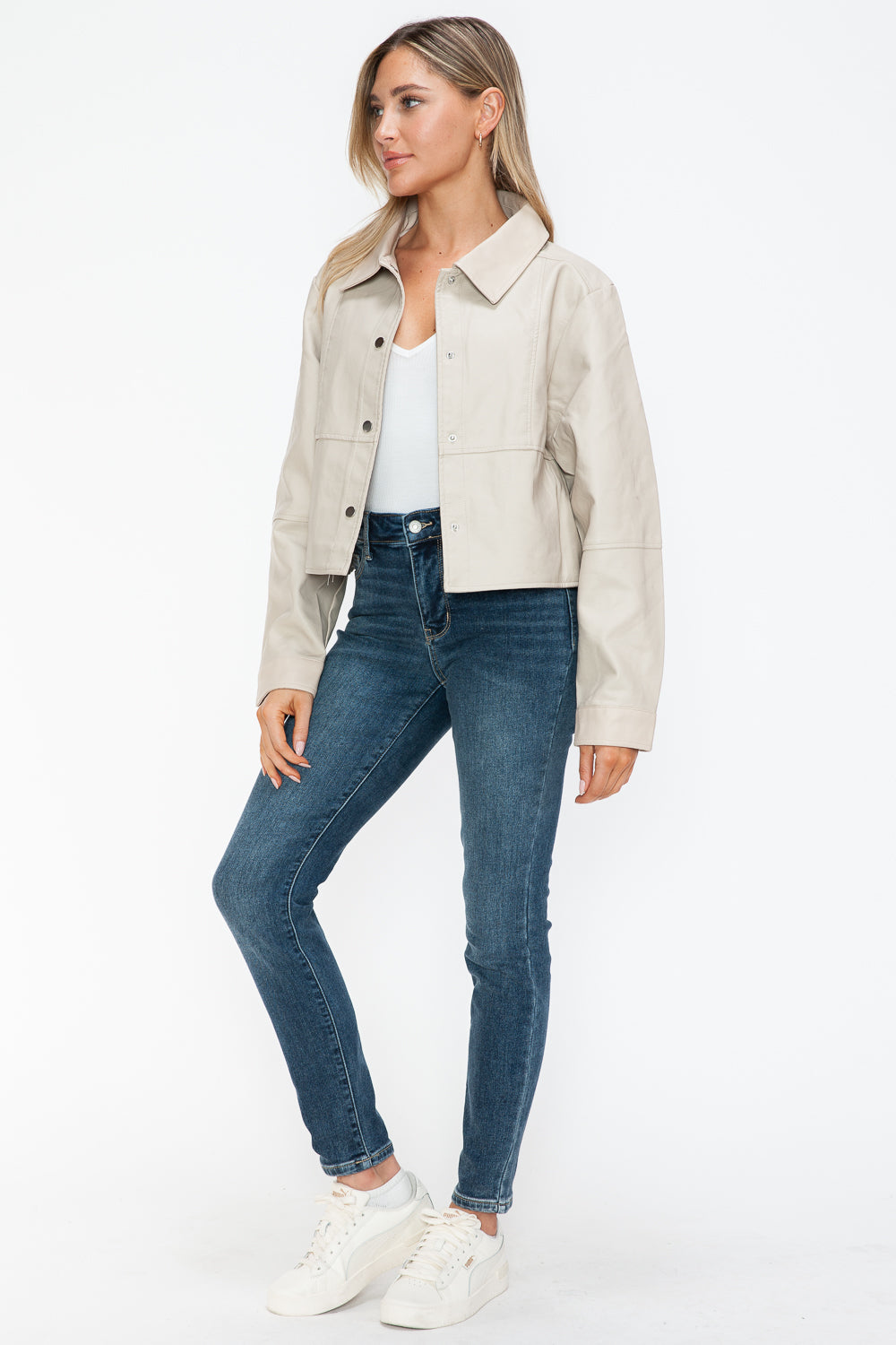 Snobbish Snap Down Long Sleeve PU Leather Jacket 16034 | Gulf Resellers