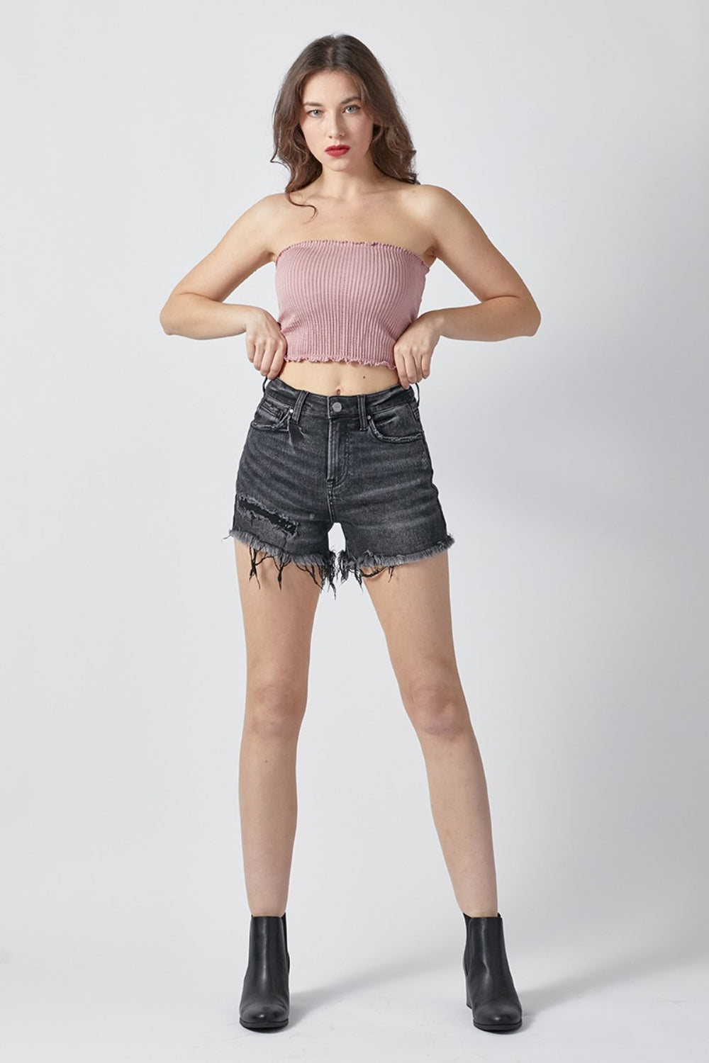 RISEN Raw Hem Denim Shorts with Pockets 14395 | Gulf Resellers