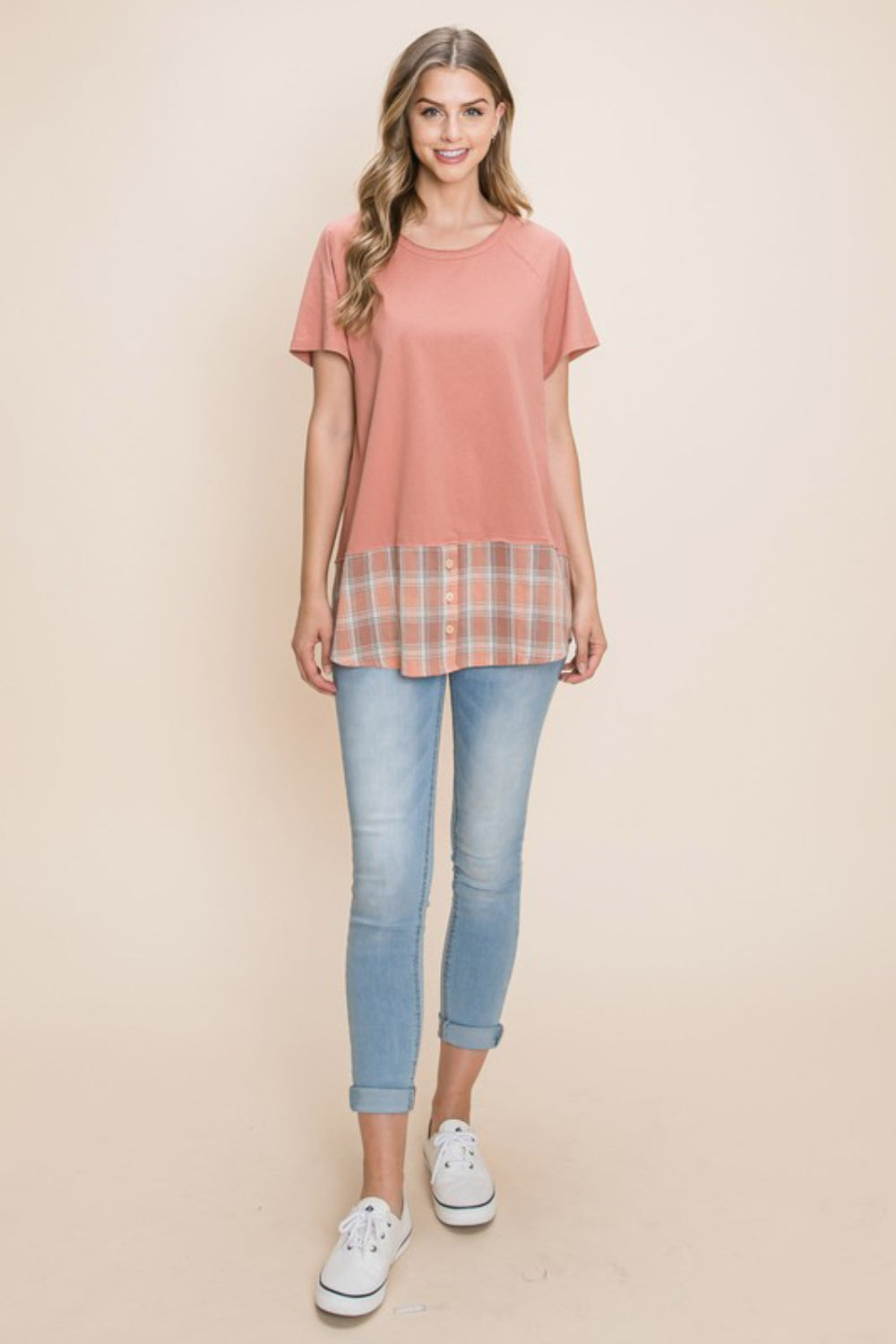 Cotton Bleu by Nu Lab Plaid Contrast Short Sleeve T-Shirt 7045 | Gulf Resellers