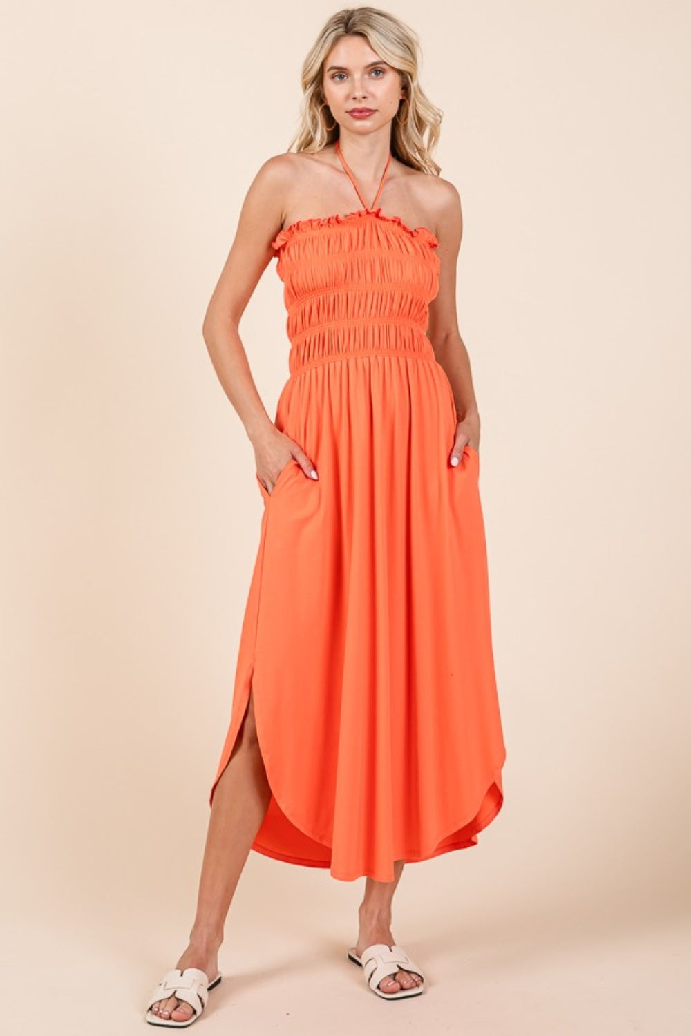 Culture Code Tie Back Shirring Dress with Pockets 9416 | Gulf Resellers